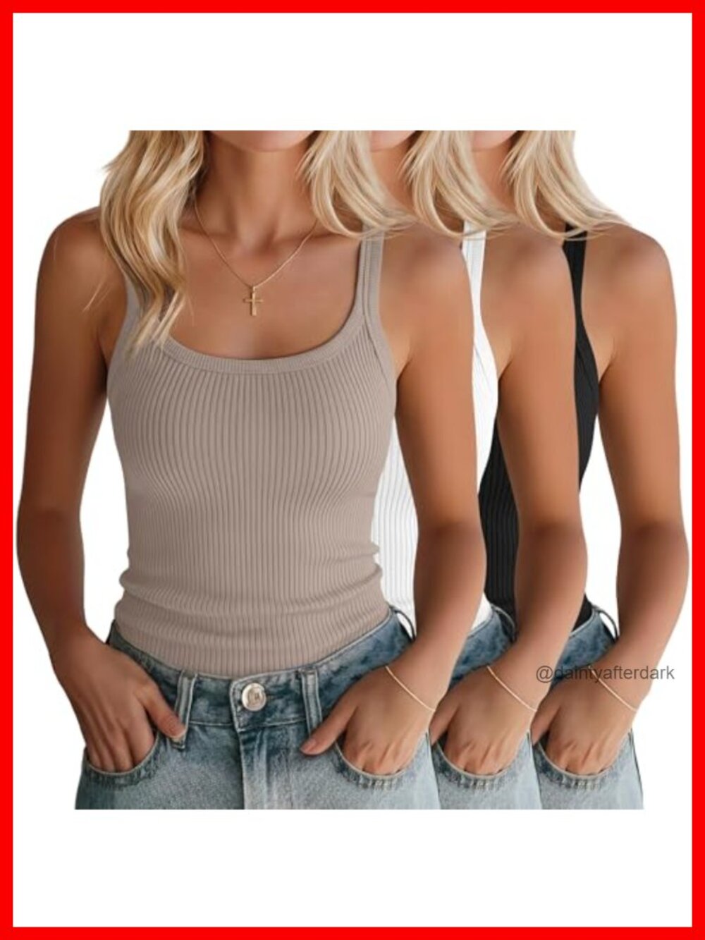 3 Pack Women's Ribbed Tank Tops Cotton Spandex Scoop Neck Sleeveless Cami